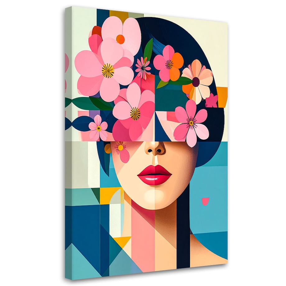 Obraz nowoczesny, Kobieta z kwiatami na głowie w stylu bauhaus 60x90