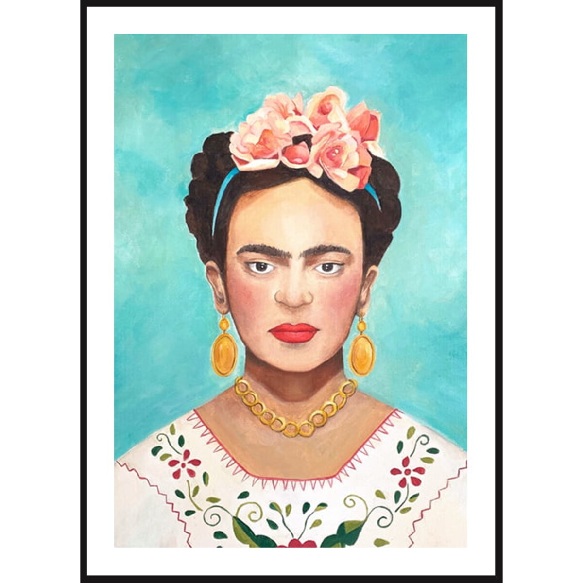 Poster Story, Plakat, Obraz - Frida Kahlo na Niebieskim Tle
