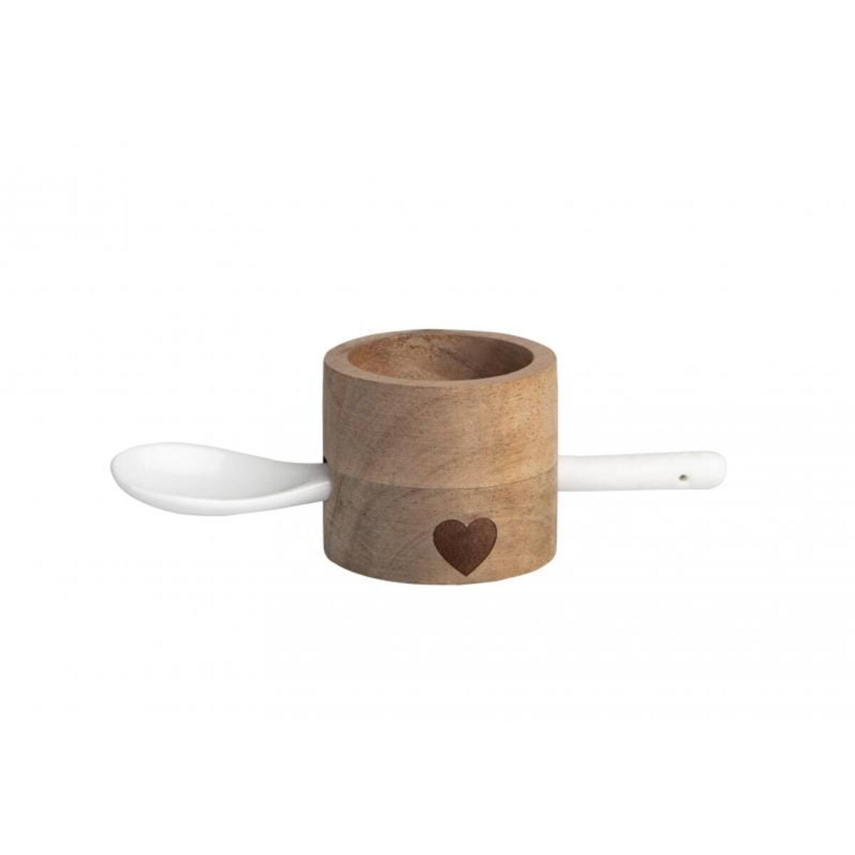 Kieliszek na jajko z łyżeczką, serce, drewno, porcelana
