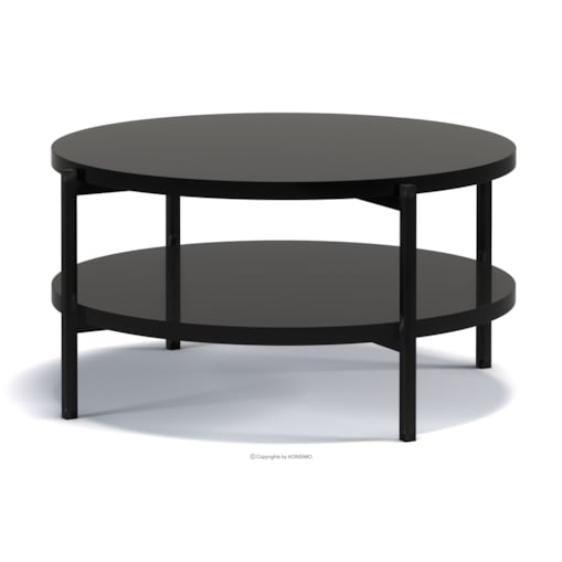 KONSIMO GERIS Stolik kawowy w stylu loftowym z półką, czarny błyszczący