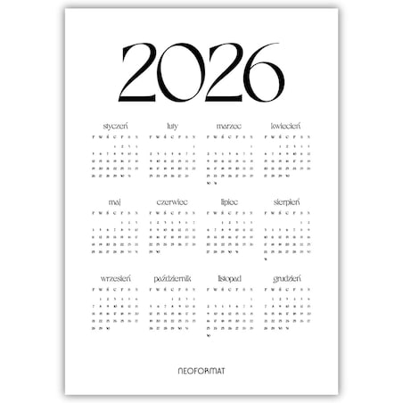 plakat kalendarz 2026 biały 50x70