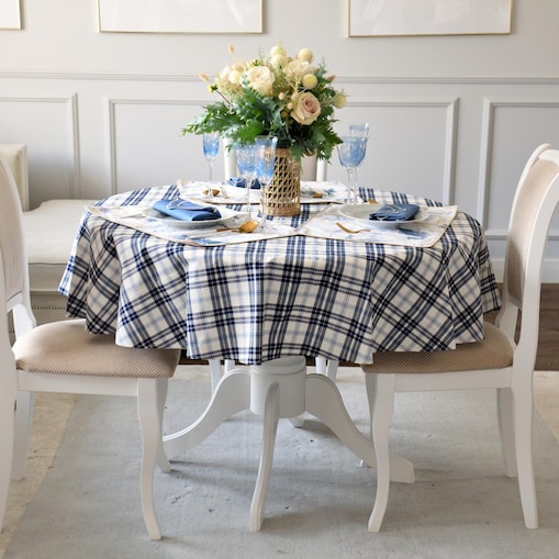 Okrągły obrus w kratę Blue Plaid