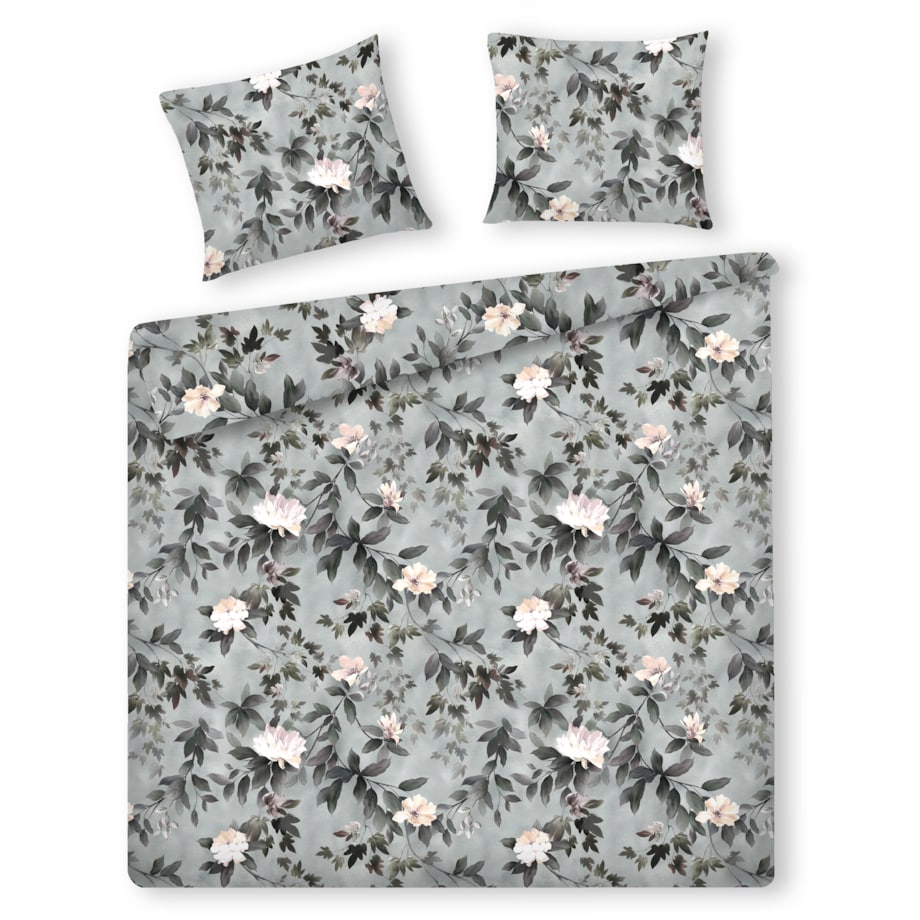 Pościel z bawełny satynowej Kasna 200x220 cm z motywem liściastym