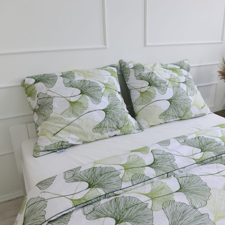 Pościel bawełniana liście miłorzębu 160/200 + 2x70/80