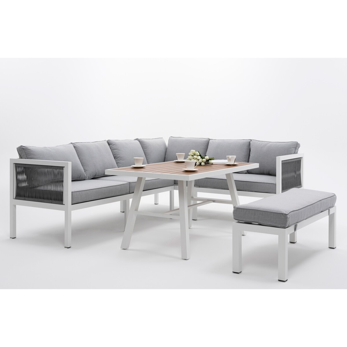 Meble ogrodowe aluminiowe narożnik stół PORTOFINO białe