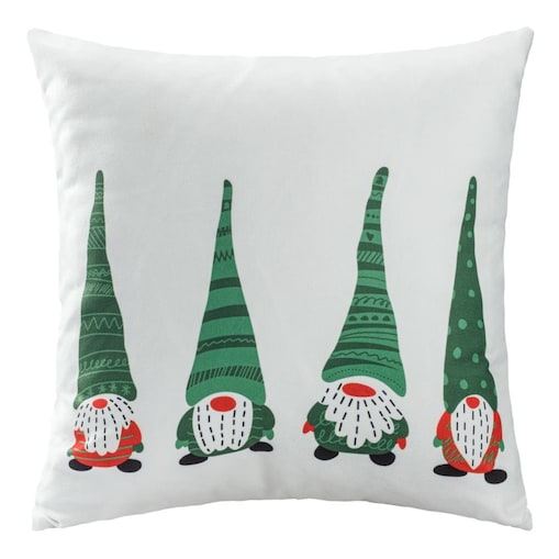 Poszewka dekoracyjna świąteczna 43x43 biała, krasnale