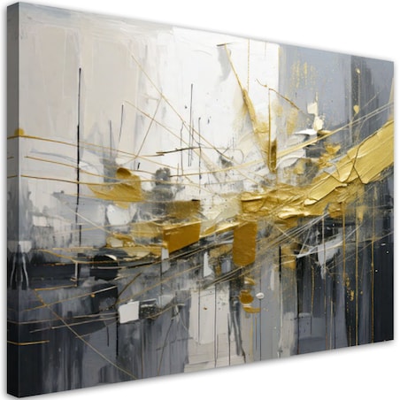 Feeby Obraz do salonu sypialni, Abstrakcja szara z elementami złota 90x60