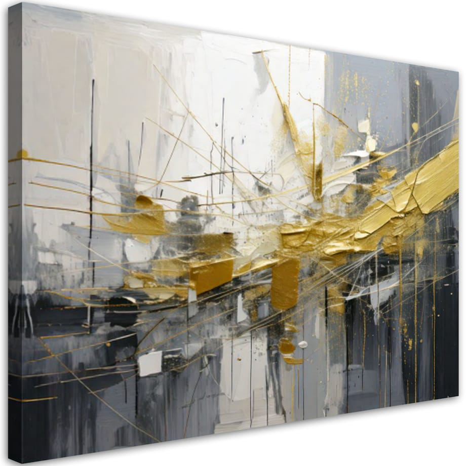 Feeby Obraz do salonu sypialni, Abstrakcja szara z elementami złota 90x60