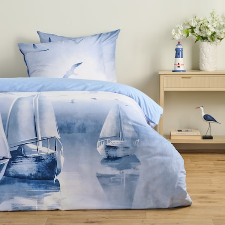 Pościel z bawełny satynowej Boatsi 160x200 cm z motywem morskim