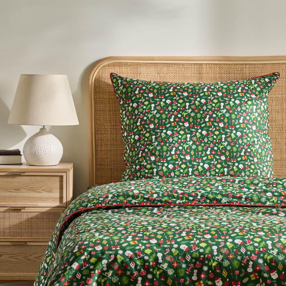 Pościel bawełniana z lamówką Festio 140x200 cm z motywem mikołaja