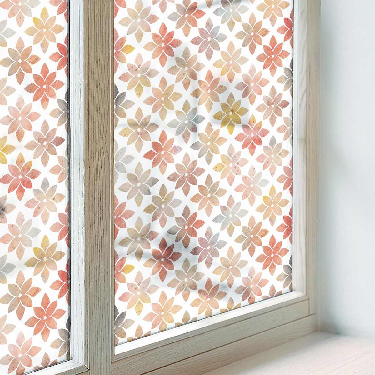 Folia okienna chroniąca prywatność - Kolorowe kwiaty na białym tle