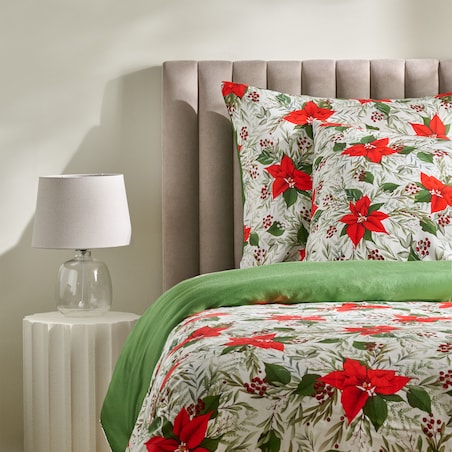 Pościel z bawełny satynowej Poinsetta 160x200 cm z motywem gwiazdy betlejemskiej