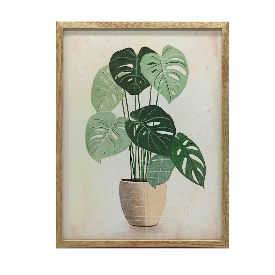 Monstera w Doniczce, 50x70 cm, rama drewniana jasny dąb, papier matowy 230 gsm