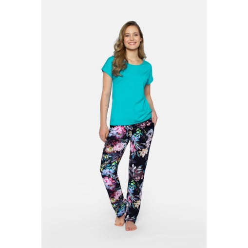 Piżama Flora Turkusowo-Granatowy, L