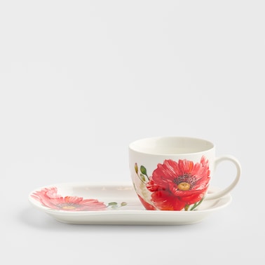 Filiżanka Ze Spodkiem Popplin z motywem kwiatowym