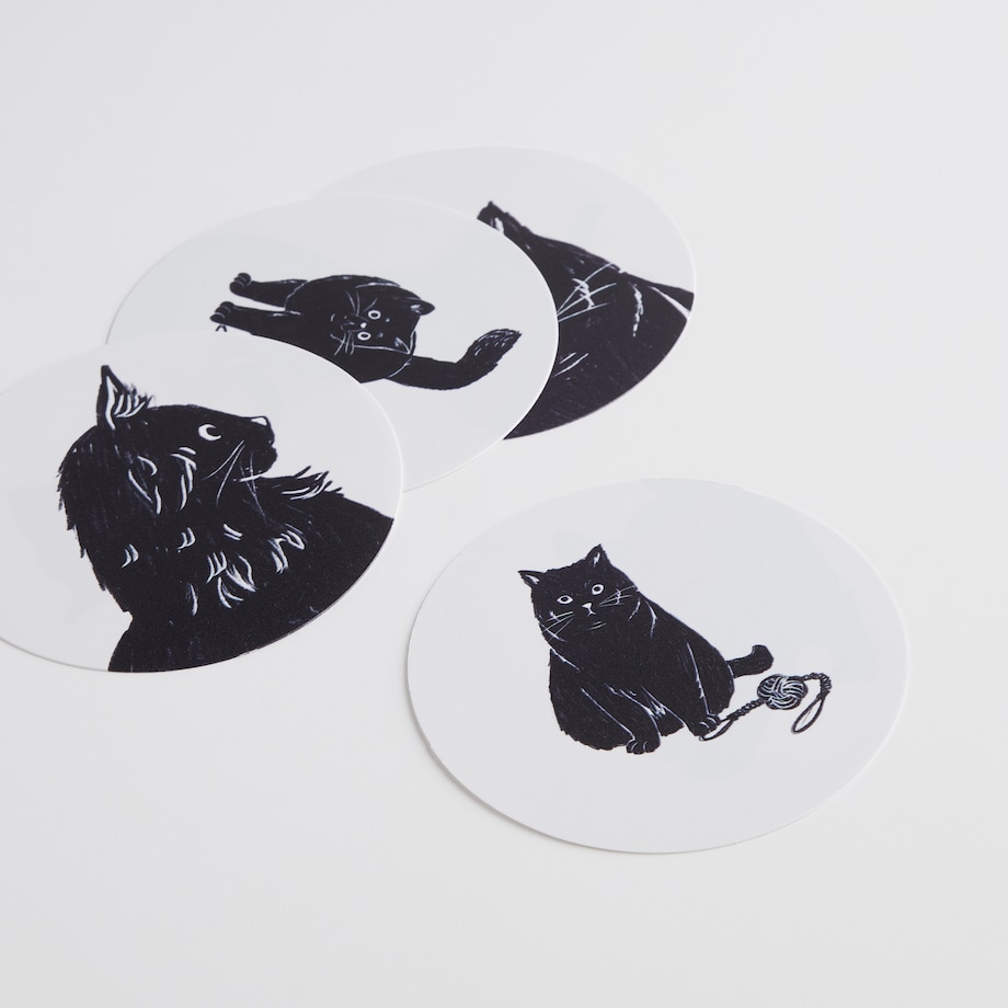 Komplet 4 podkładek pod kubek z kotem Kitki z motywem zwierzęcym