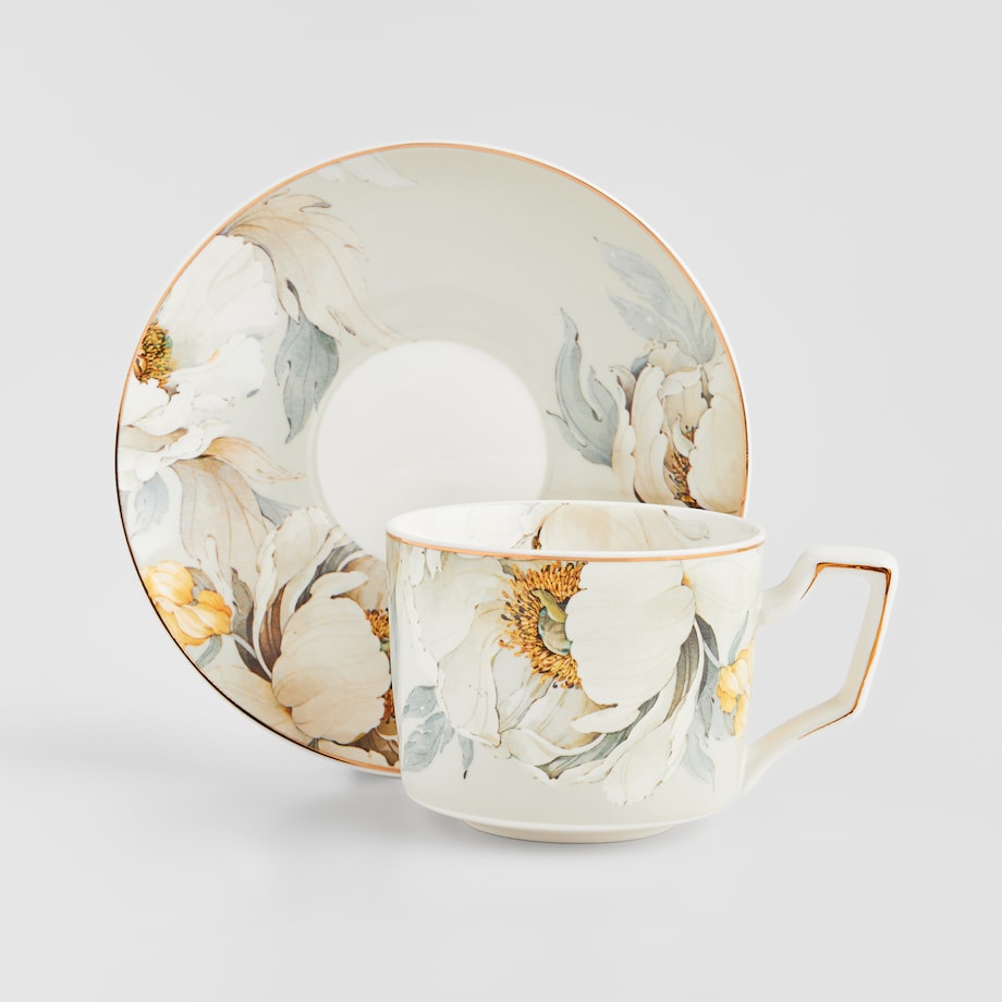 Filiżanka Ze Spodkiem Luca z motywem kwiatowym