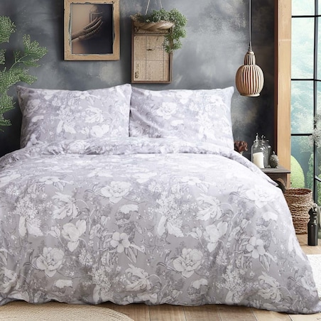 Pościel bawełniana 160x200 Cottonlove Exclusive Destin Grey szara w białe kwiaty