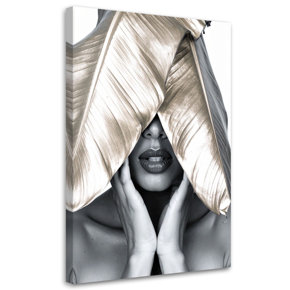 Obraz nowoczesny do salonu sypialni, Kobieta i złote liście na głowie 40x60