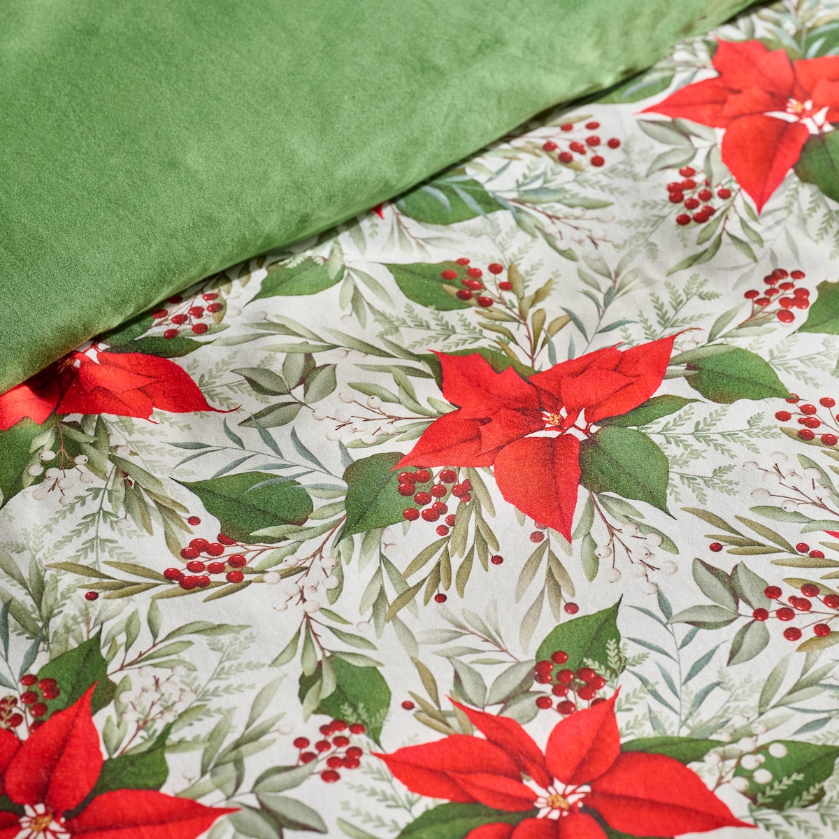 Komplet pościeli z bawełny satynowej Poinsetta 200x220 cm z 2 poszewkami 70x80