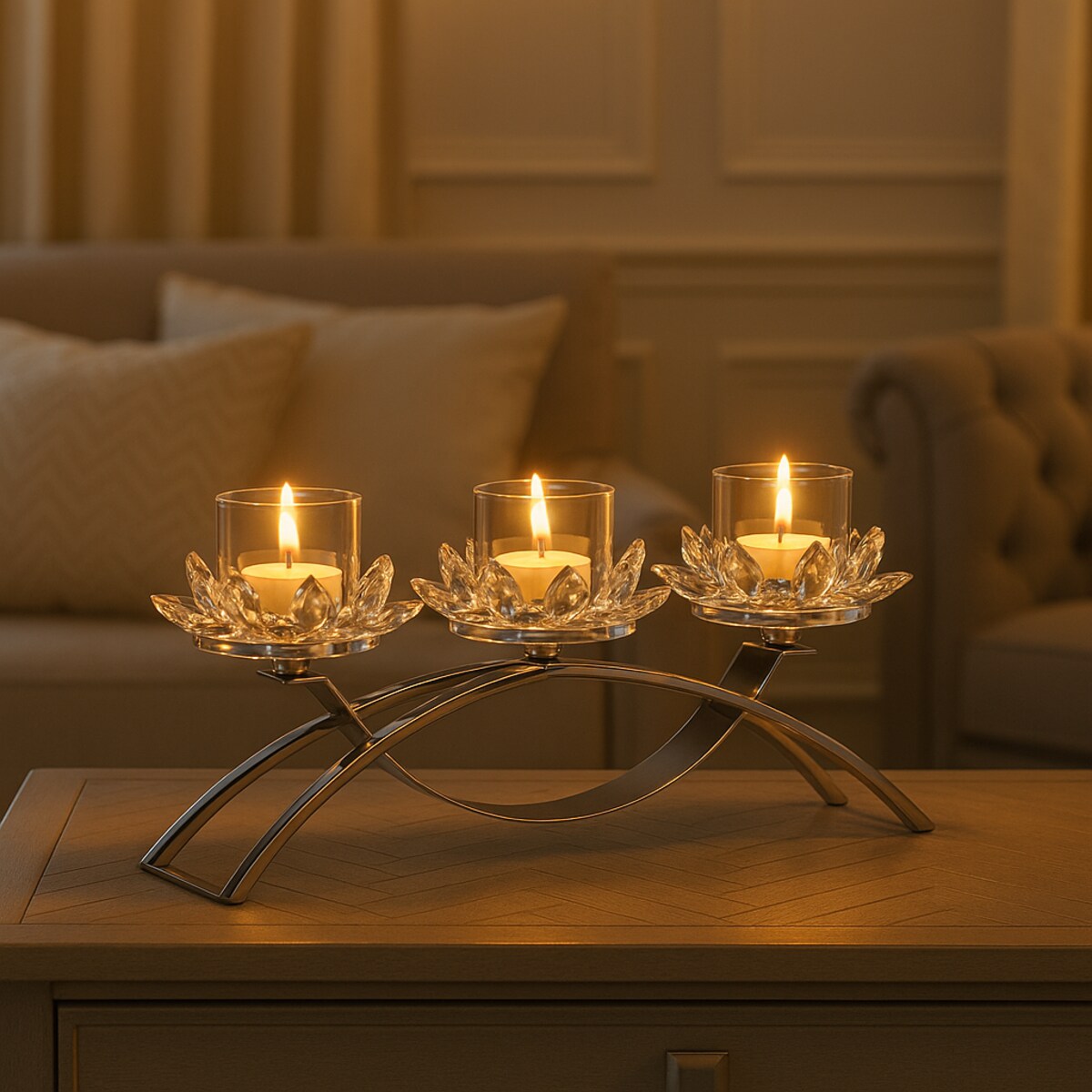 Świecznik potrójny Cristal glass trio z motywem kwiatowym