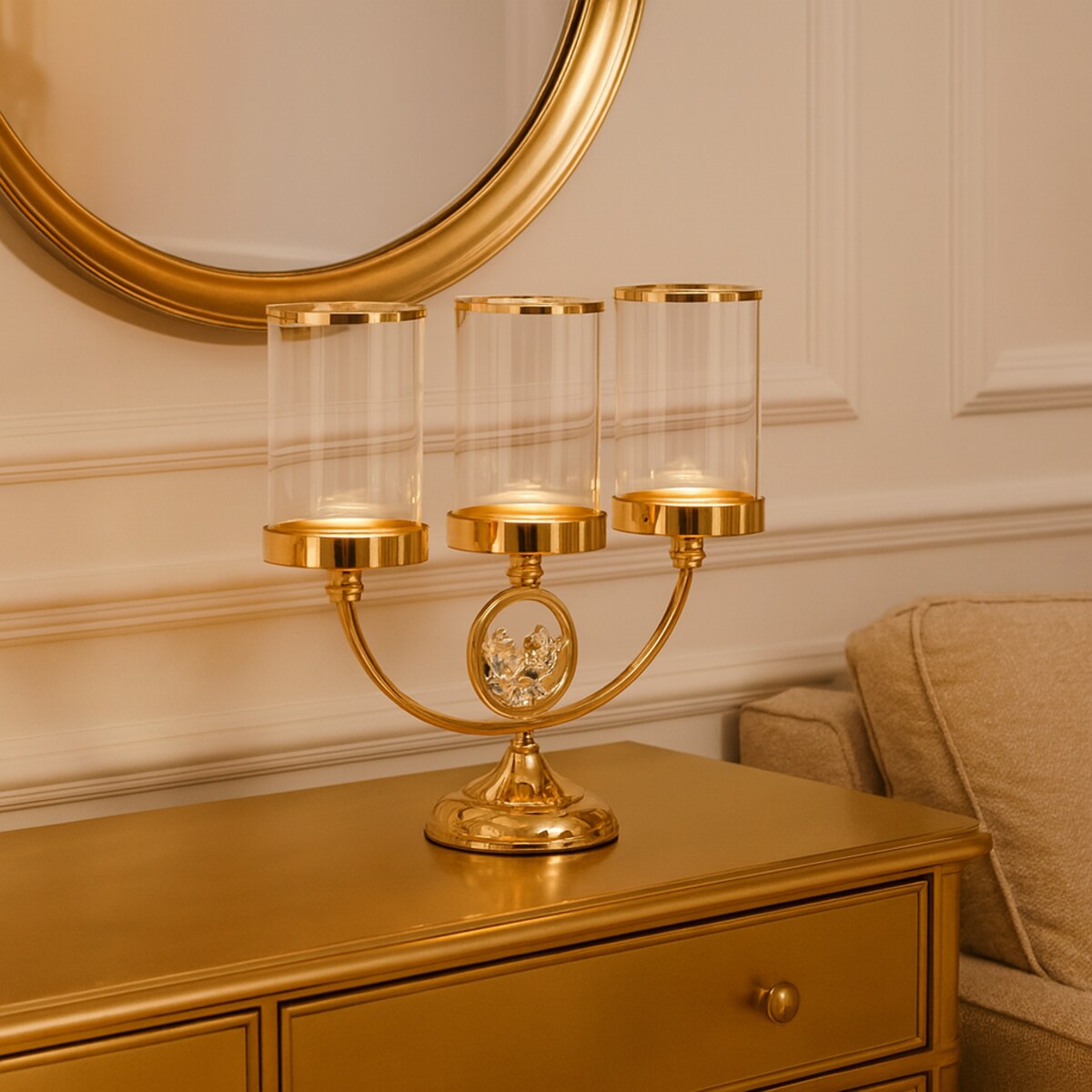 Świecznik potrójny Cristal shine brooche z motywem kwiatowym