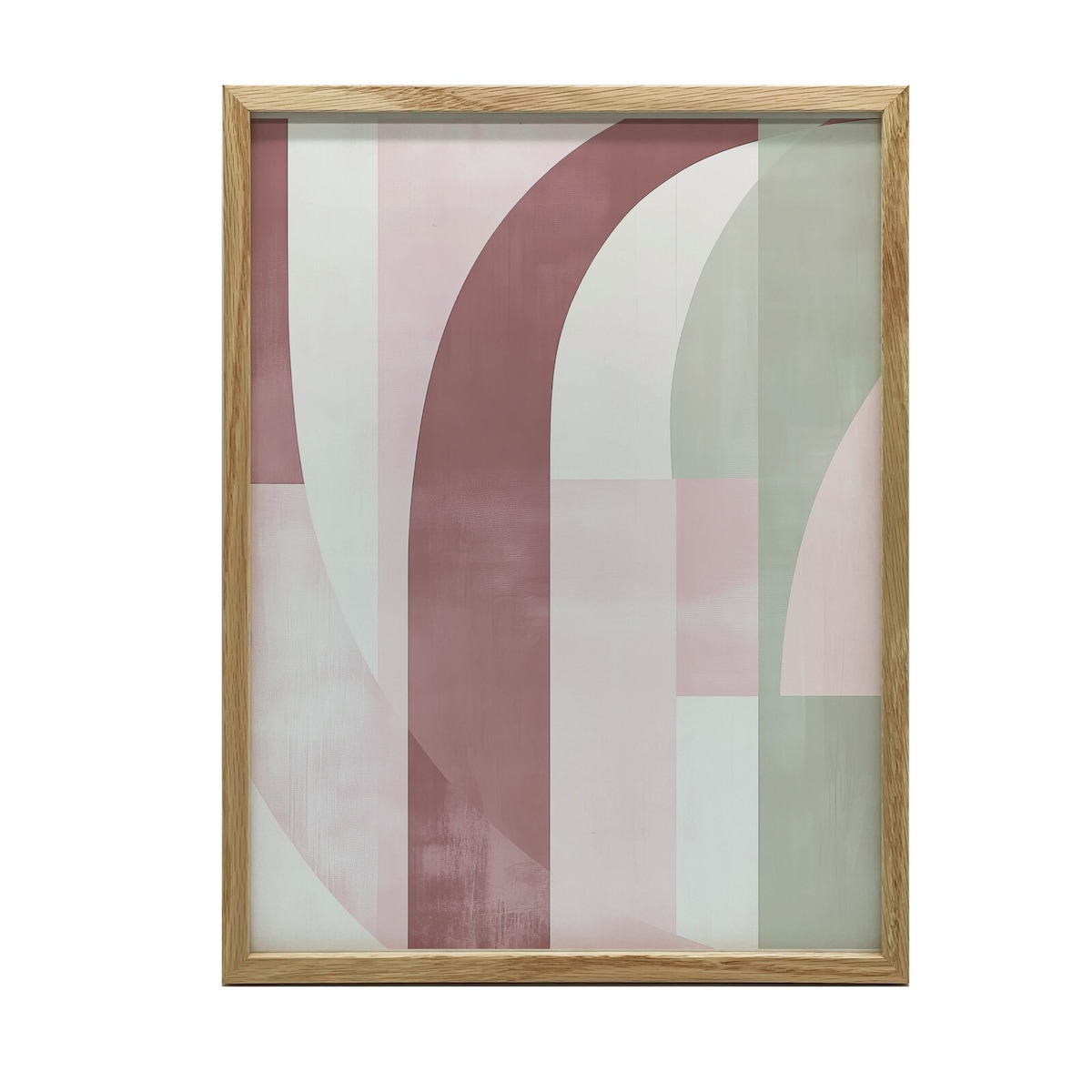 Elegancka Abstrakcja w Różu i Zieleń, 50x70 cm, rama drewniana jasny dąb, papier matowy 230 gsm