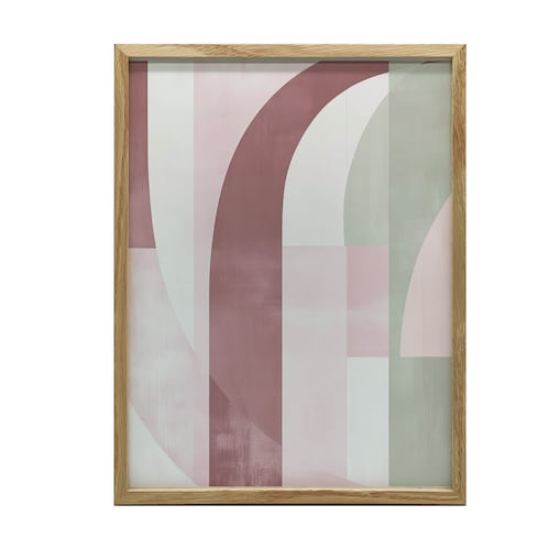 Elegancka Abstrakcja w Różu i Zieleń, 50x70 cm, rama drewniana jasny dąb, papier matowy 230 gsm