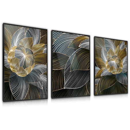 ZESTAW 3X PLAKAT W RAMIE ABSTRAKCJA KWIATY LOTOSU STYL GLAMOUR NATURA 30x40cm
