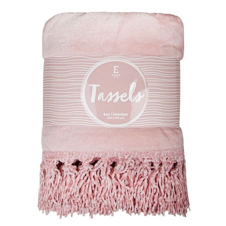 Jednokolorowy koc Tassels 130x170 cm