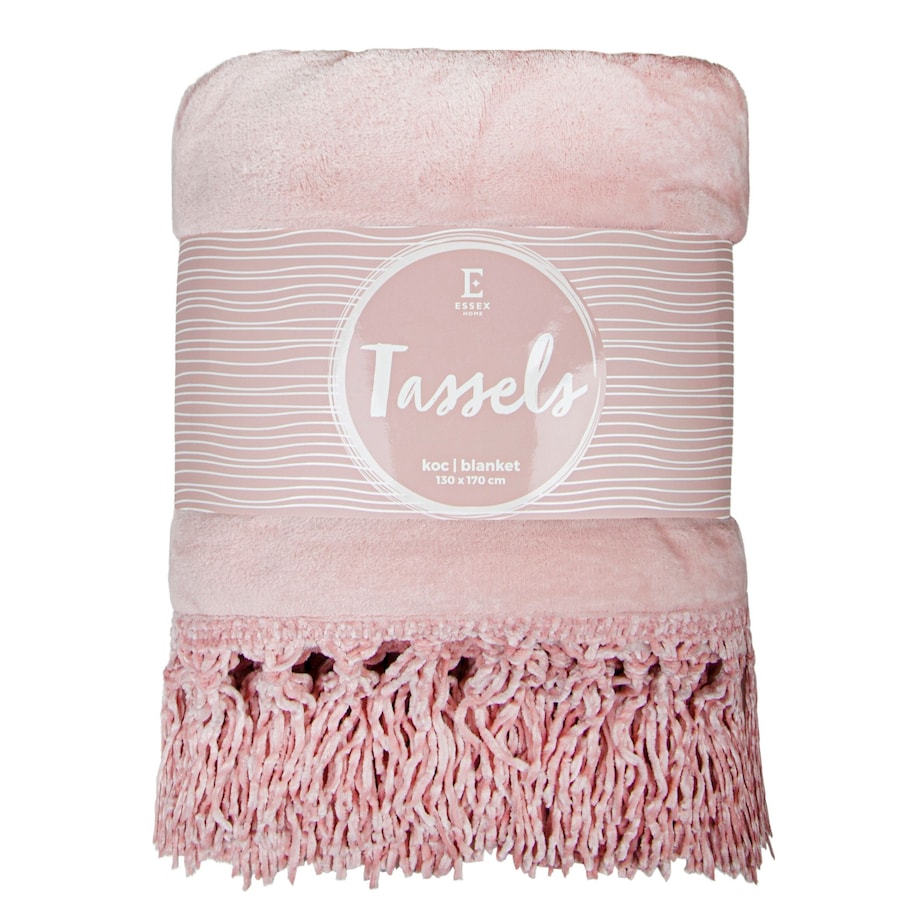 Jednokolorowy koc Tassels 130x170 cm