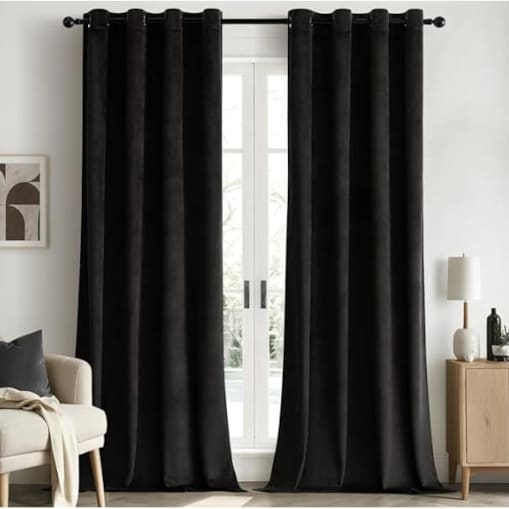 Zasłony welurowe 140x250 czarne przelotka