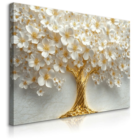 OBRAZ CANVAS DO SYPIALNI SALONU ABSTRAKCYJNE DRZEWO BIAŁE KWIATY 3D 120x80cm