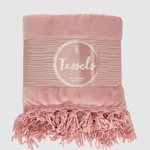 Jednokolorowy koc Tassels 130x170 cm