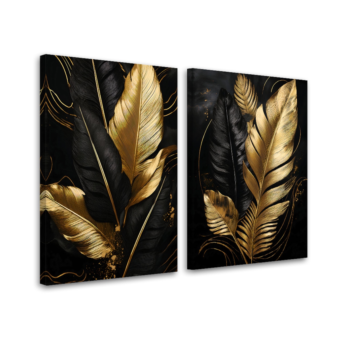 Obraz set 2 szt do salonu sypialni kuchni biura łazienki Złote Palmowe Liście Glamour 80x60 (2x40x60)