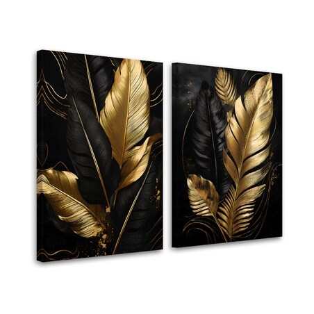 Obraz set 2 szt do salonu sypialni kuchni biura łazienki Złote Palmowe Liście Glamour 80x60 (2x40x60)