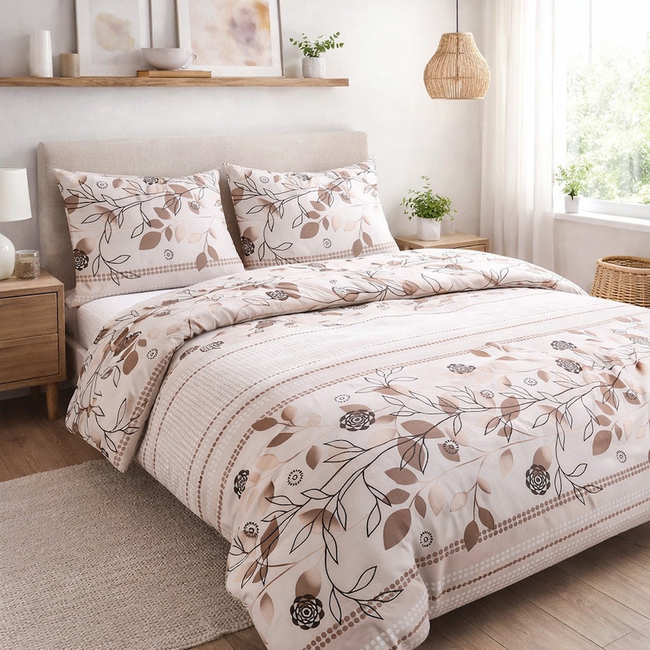 Pościel bawełniana 160x200 Rosalia w beżowe kwiaty, Cottonlove