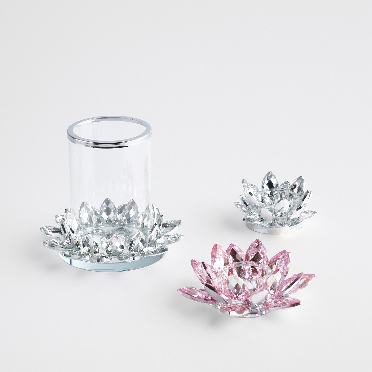 Świecznik Cristal shine glass z motywem kwiatowym