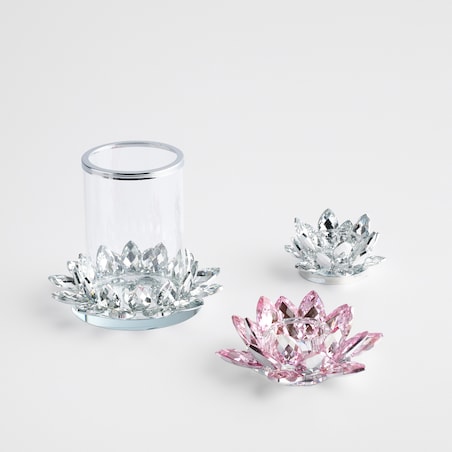 Świecznik Cristal shine glass z motywem kwiatowym