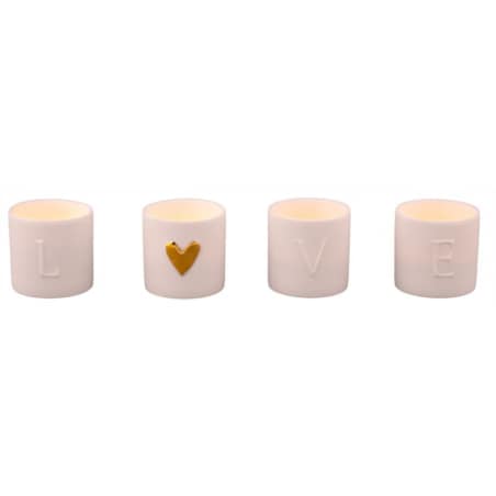 Zestaw 4 świeczników na tealight - love, Porcelana