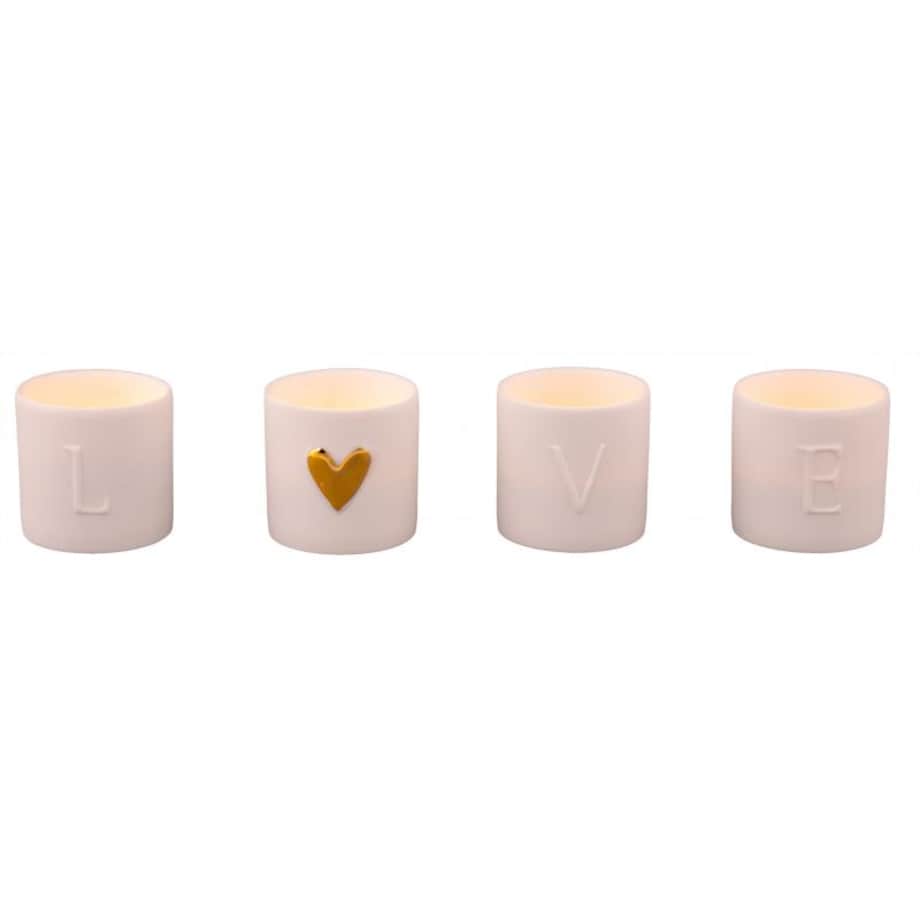 Zestaw 4 świeczników na tealight - love, Porcelana