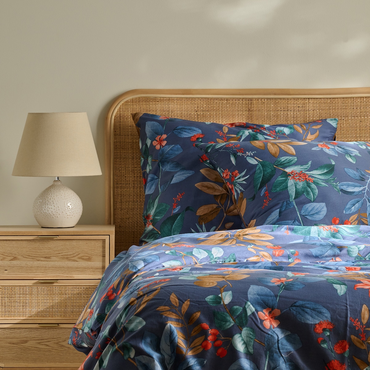 Pościel z bawełny satynowej Feriosa 160x200 cm z motywem roślinnym