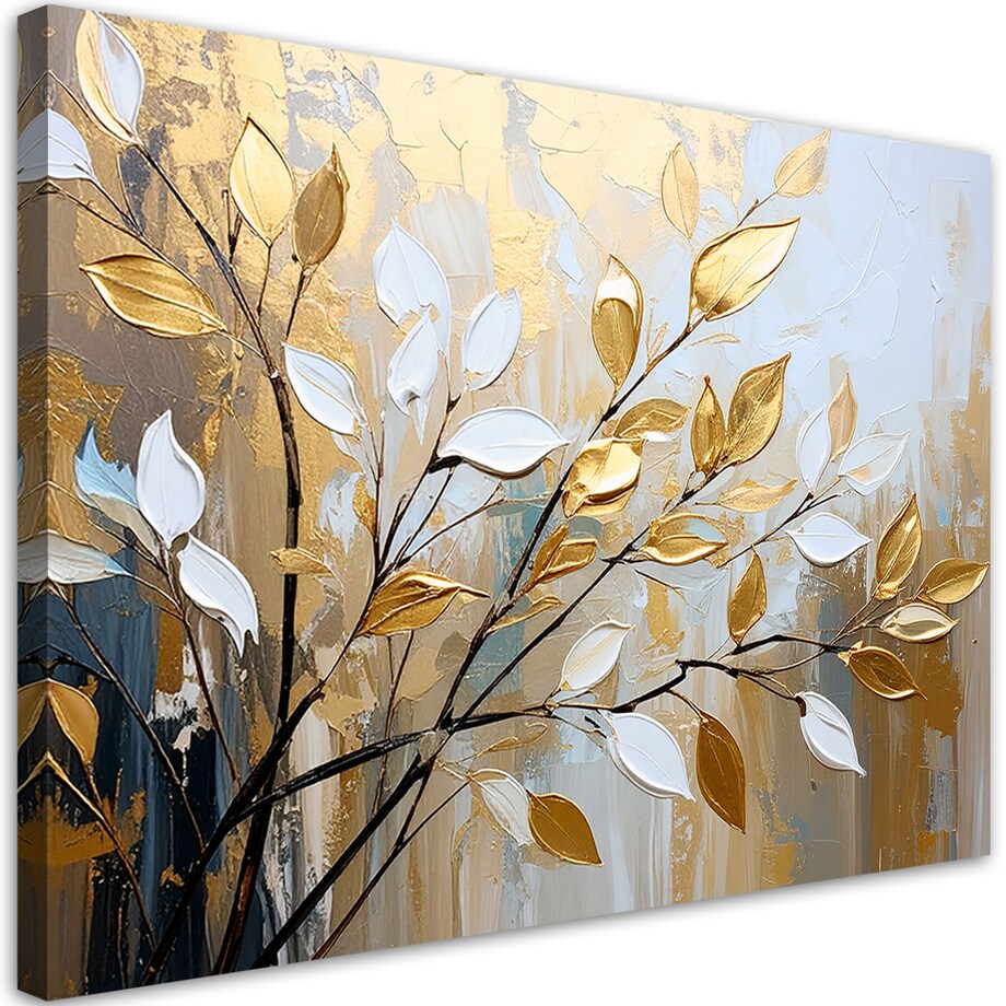 Feeby Obraz nowoczesny do salonu, Glamour Złote Liście Gałązki 100x70