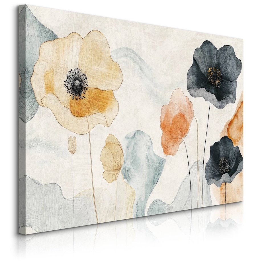 Obraz Ścienny Do Salonu Jadalni Pastelowe Kwiaty Maki Styl Retro 120x80cm