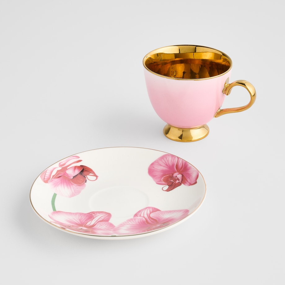 Filiżanka Ze Spodkiem Orchid z motywem kwiatowym