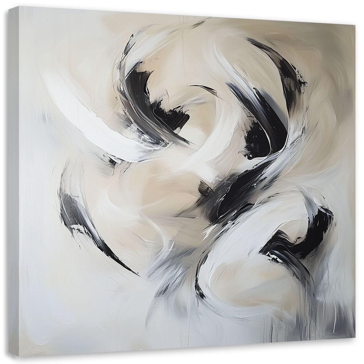 Feeby Obraz do salonu loftu, Abstrakcja beżowy czarny imitacja farby 50x50