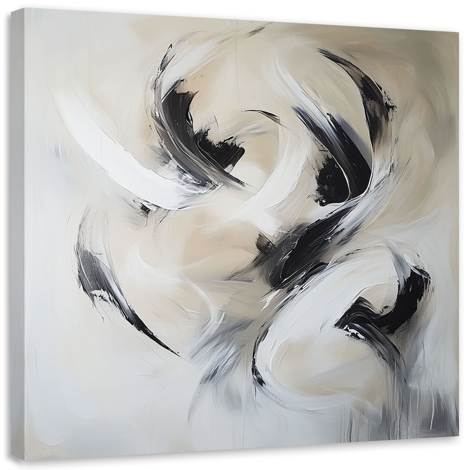 Feeby Obraz do salonu loftu, Abstrakcja beżowy czarny imitacja farby 50x50