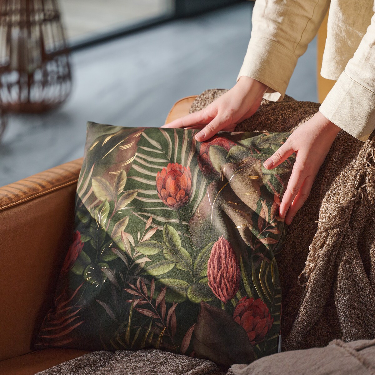 Poszewka Drukowana Tropini 45x45 cm z motywem tropikalnym