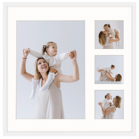Ramka na 4 zdjęcia 1x 21x30 cm 3x 9x9 cm rama biała 40x40 cm foto galeria zdjęć FRAMAI