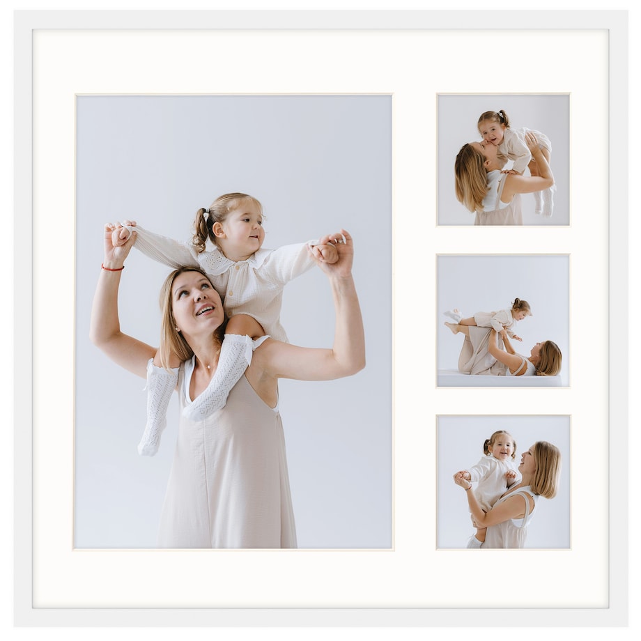 Ramka na 4 zdjęcia 1x 21x30 cm 3x 9x9 cm rama biała 40x40 cm foto galeria zdjęć FRAMAI